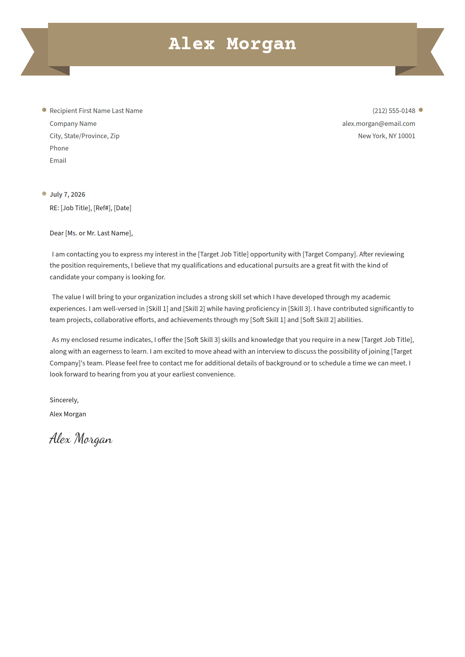 Bunting cover letter template: Your name on a ribbon banner.