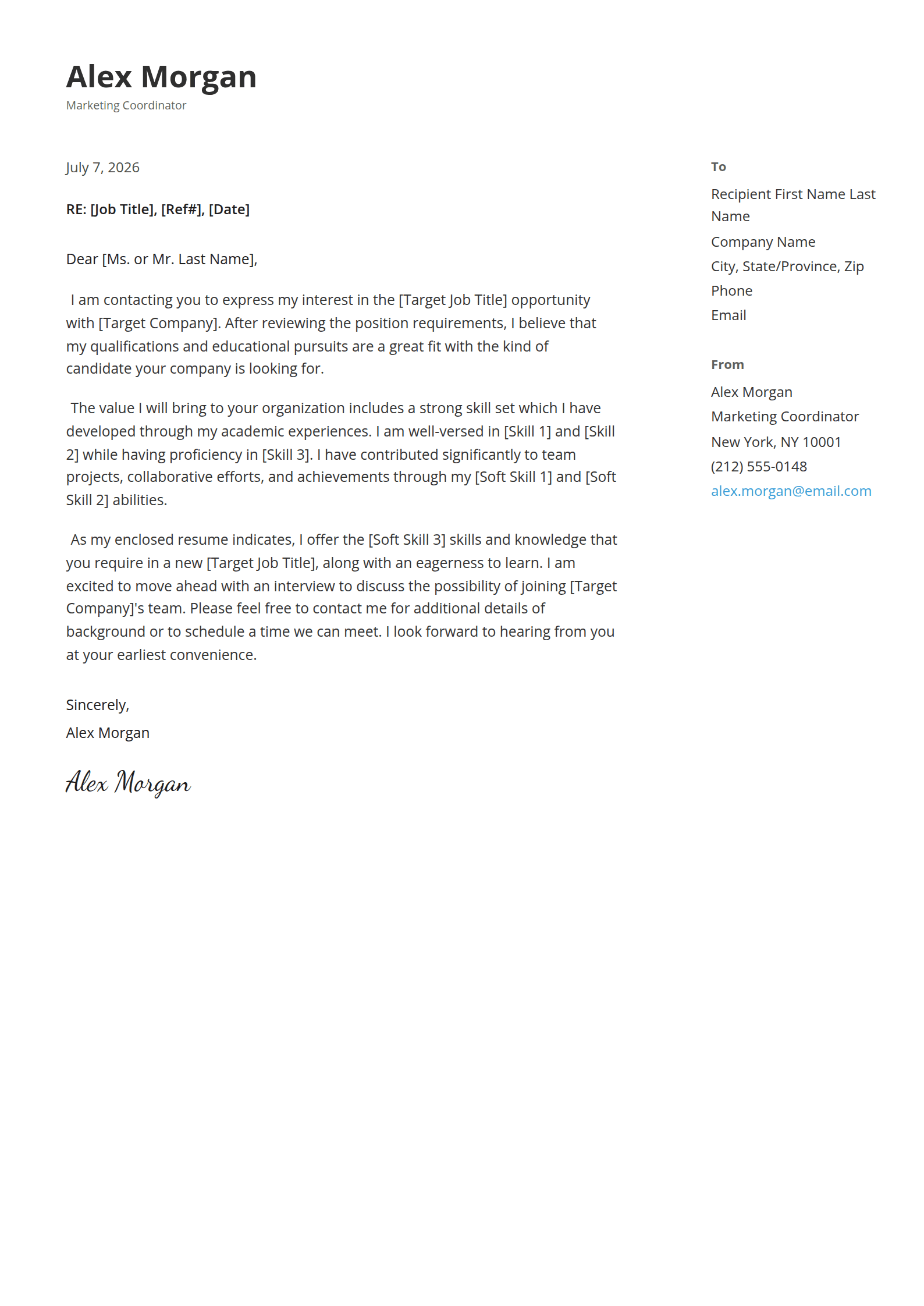 Envoy cover letter template: A plain letter with its addresses in a column of their own.